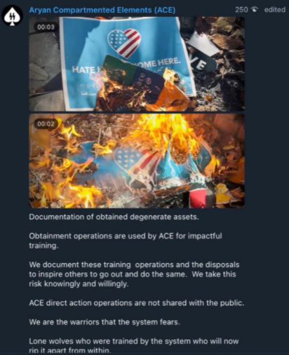 Ace post showing them burning anti-hate flyers